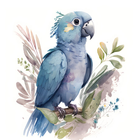 Watercolor parrot isolated on white background. Hand drawn illustration.の素材