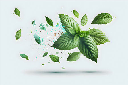 Mint leaves and splashes. Vector illustration for your design.の素材