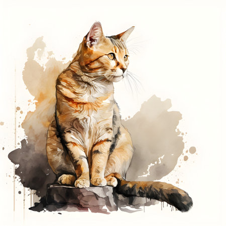 watercolor painting of a cat on a white background. digital paintingの素材