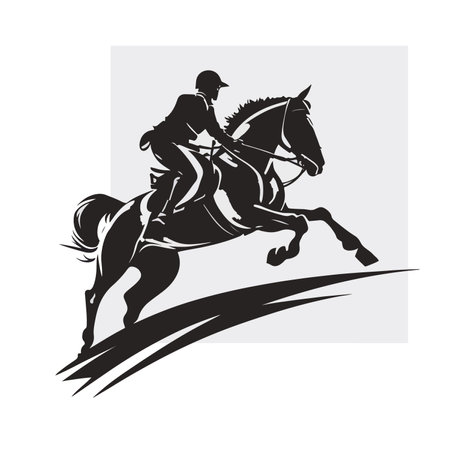 Horse, rider, horse riding, black and white vector, silhouette shapes illustrationのイラスト素材