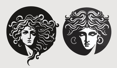 Ancient Greek woman heads vector illustration silhouette logoのイラスト素材
