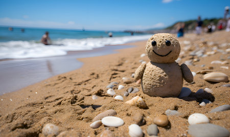 Sandman on the beach. Selective focus on the toy.の素材