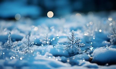 Christmas background with snowflakes and blurred bokeh lights.の素材