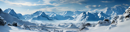 Panoramic view of snow-capped mountains in the cloudsの素材