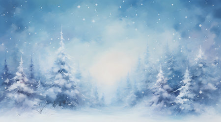 Winter forest with snowflakes. Christmas and New Year background.の素材
