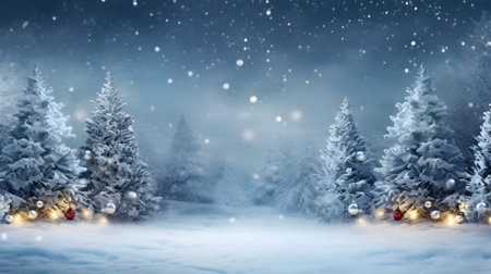 Winter background with snowy fir trees and snowflakes. 3d renderingの素材