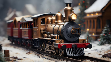 Model of a steam locomotive on the background of a Christmas landscapeの素材