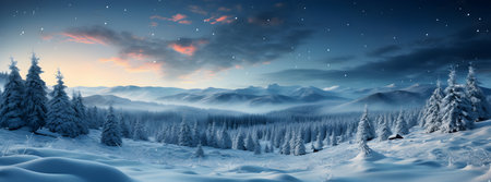 Fantastic winter landscape with snow covered fir trees in the mountainsの素材