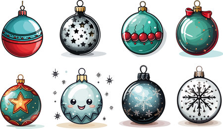 Set of christmas ornaments on white background. Vector illustration.のイラスト素材