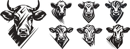 Cow heads set.Vector illustration ready for vinyl cutting. Isolated on white background.のイラスト素材