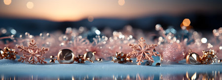 Christmas background with snowflakes and bokeh. 3d illustrationの素材