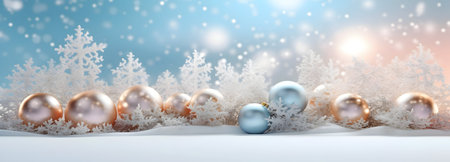 Christmas background with snowflakes and christmas balls. 3d renderingの素材