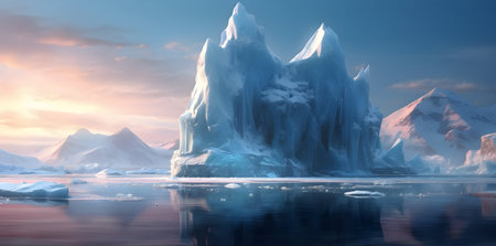 Iceberg on the lake at sunset. 3d render illustration.の素材