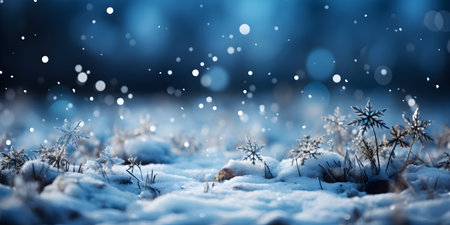 Winter background with snowflakes and bokeh. 3d renderingの素材