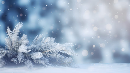 Fir branches in the snow. Christmas and New Year background.の素材