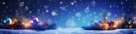Christmas and New Year background with christmas tree, snow and balls.の素材