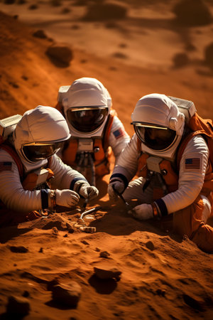 Astronaut in the desert of Mars. Mars is one of the most beautiful places in the world.の素材