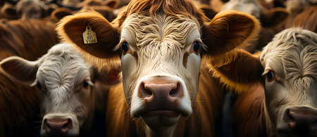 Cows in a farm on a sunny day, close-upの素材