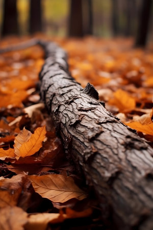 Fallen leaves on the ground in the forest. Selective focus.の素材