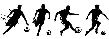 soccer player silhouettes isolated on white background, vector illustration.のイラスト素材