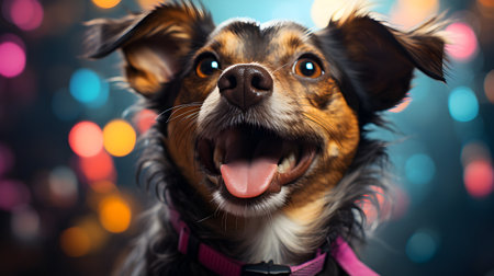 Portrait of a cute dog on a bokeh background.の素材