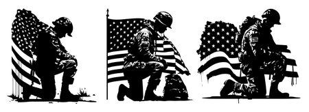 American soldiers in the United States of America flag. Vector illustration.のイラスト素材