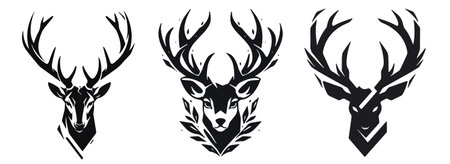 Deer head, black and white vector, silhouette shapes illustrationのイラスト素材
