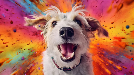 Funny Jack Russell Terrier with colorful splashes on a colorful backgroundの素材