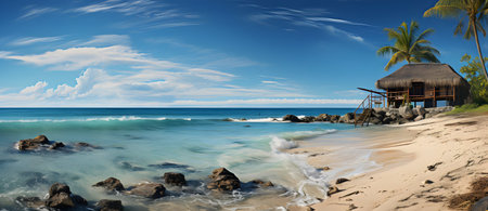 Panorama of tropical beach at Seychelles - nature backgroundの素材