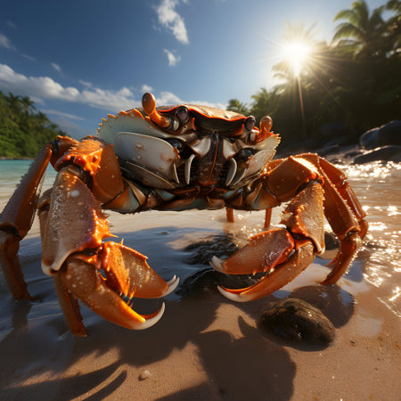 Crab on the seashore at sunset, Seychellesの素材
