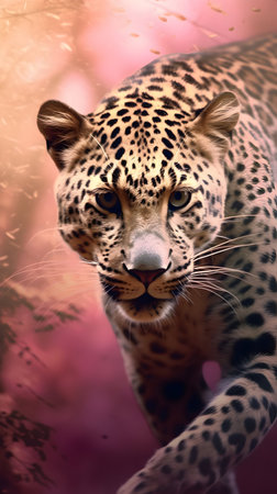 Portrait of a leopard in the forest. 3d renderingの素材