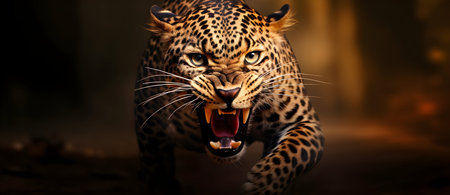 Portrait of a big leopard in the forest. 3d renderingの素材