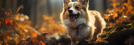 Welsh Corgi Pembroke in the autumn forestの素材