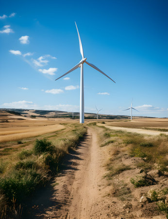 Windmills for electric power production, Zaragoza Province, Aragon, Spain.の素材