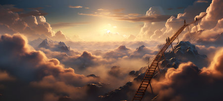 Ladder to the top of the clouds. 3D illustrations.の素材