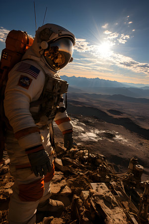 Astronaut sunrise. Astronaut in space.の素材