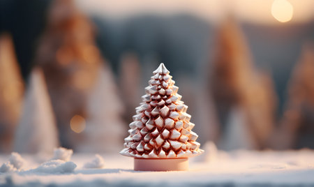 Christmas tree in the snow with bokeh background. Christmas and New Year concept.の素材