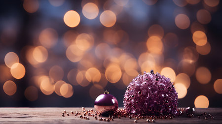 Purple christmas ball on bokeh background. New Year conceptの素材