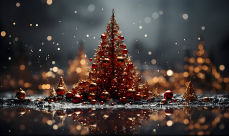 Christmas tree and snowflakes on dark background. 3d renderingの素材