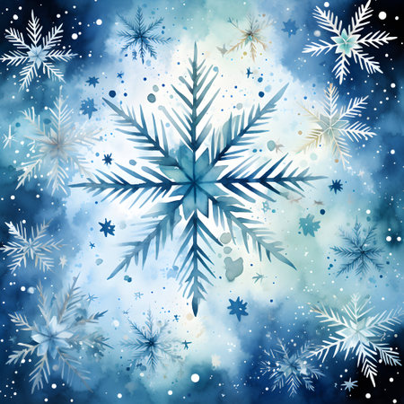 Watercolor winter background with snowflakes and stars. Vector illustration.の素材
