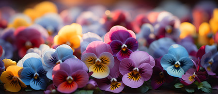 colorful pansy flower in the garden, soft focus background.の素材