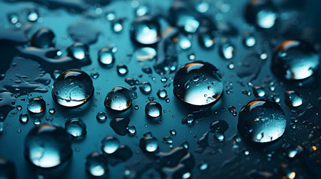 Water drops on a dark blue background. Shallow depth of field.の素材