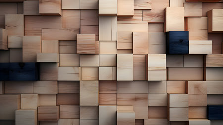 Wooden cubes background. 3d rendering, 3d illustration.の素材