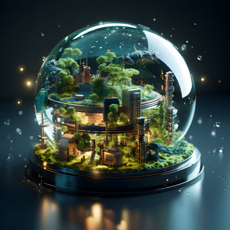 3d render of a snow globe with a city in the centerの素材