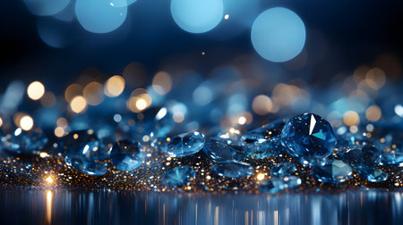 Beautiful blue crystals on a black background with bokeh.の素材