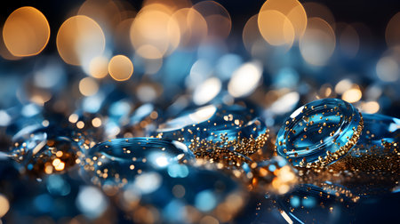 Jewelry background. Golden jewelry on bokeh background.の素材