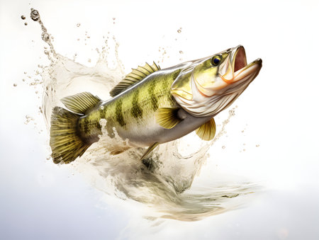 Perch fish in water splashes isolated on a white background.の素材