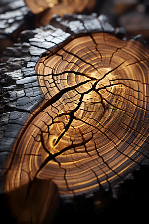 Close-up of a cut tree trunk with annual rings. Abstract background.の素材