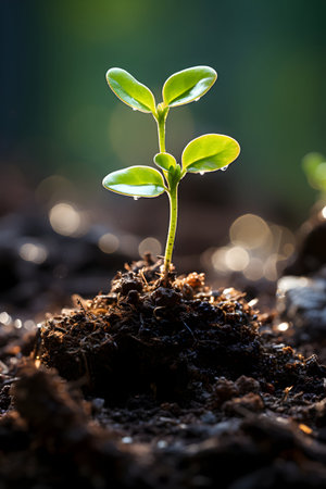 Green seedling illustrating concept of new life and new life with selective focusの素材