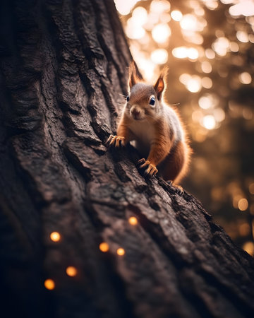 Squirrel on a tree in the forest. Red squirrel on a tree in the forest.の素材